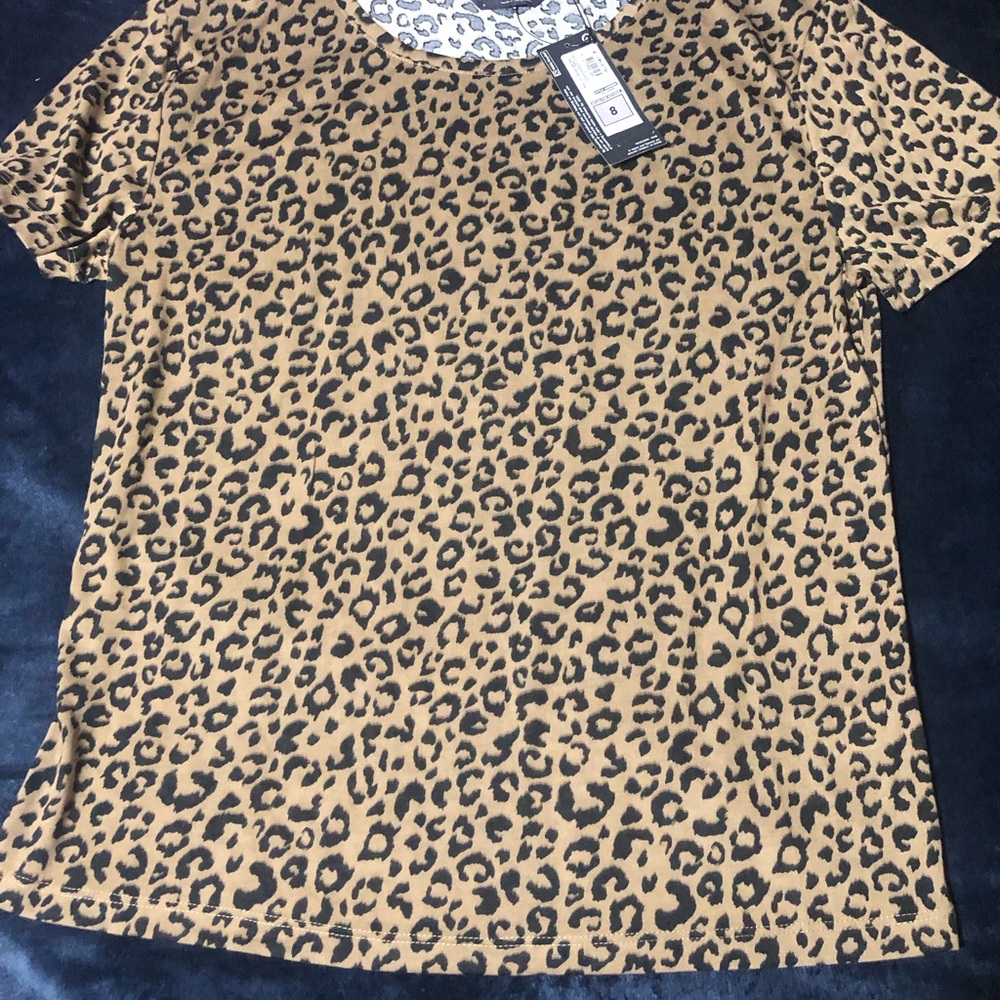 M&S Collection Chic Leopard Animal Print T-Shirt Brown Tan NWT